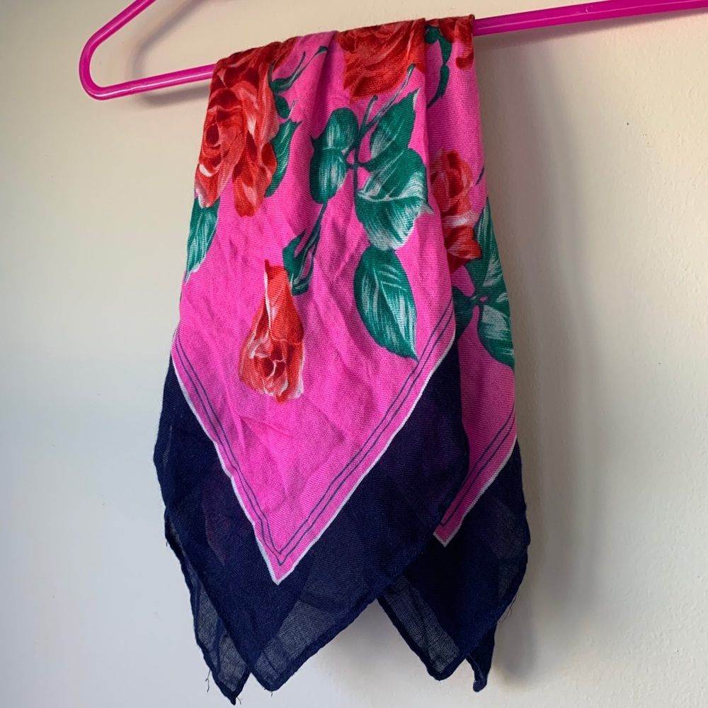 Roses Pink & Dark Blue Square Scarf